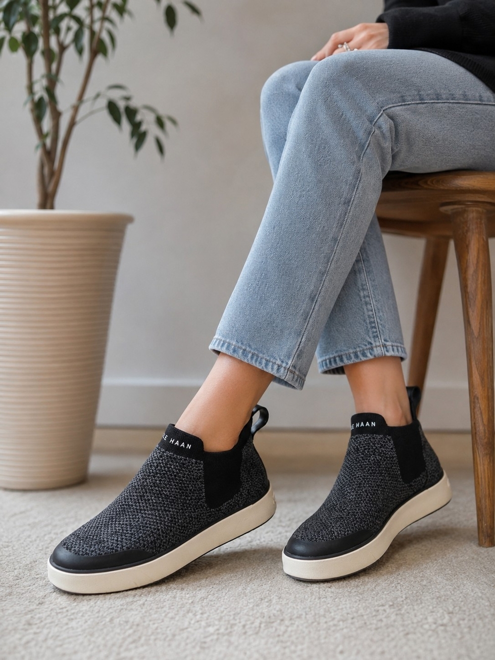 Cole Haan Black Knit Slip-On Sneakers SIZE US 5.5